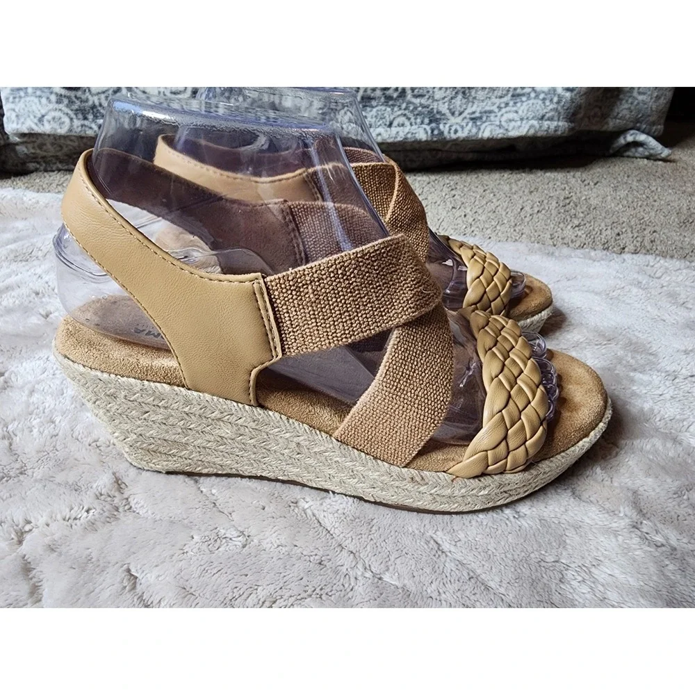 Sanoma Ortholite Eco Tan Wedge Sandals Braided Strap Espadrille Womens 6